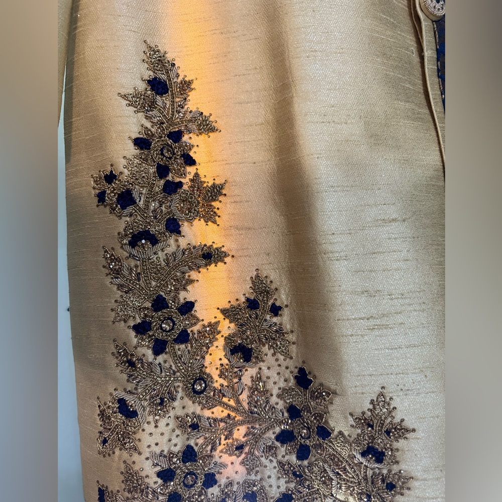 Royal Blue and Gold Sherwani - Picture 4 of 6